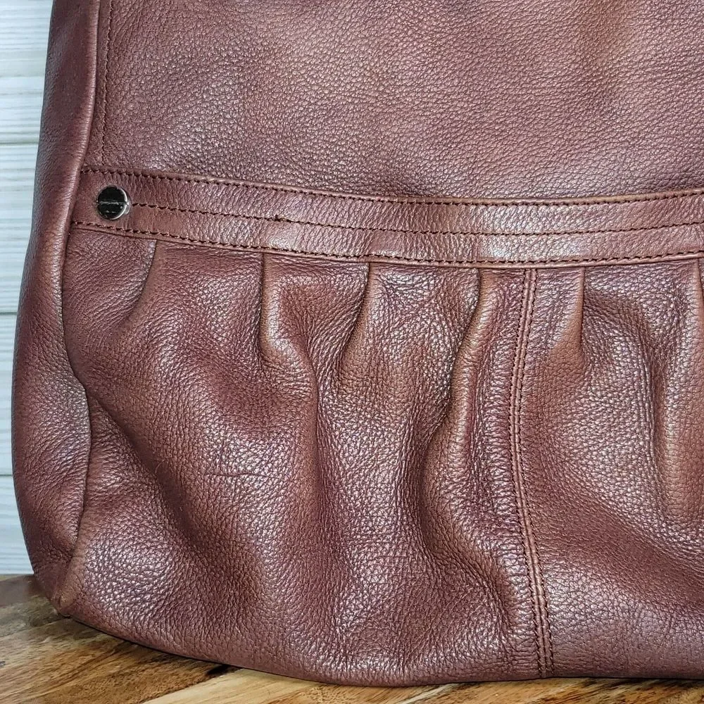 B Makowsky Leather Hobo Tote Large Brown‎ Shoulder Bag Purse Weekender